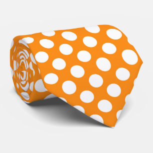 Cravate cool orange white polka dot pattern