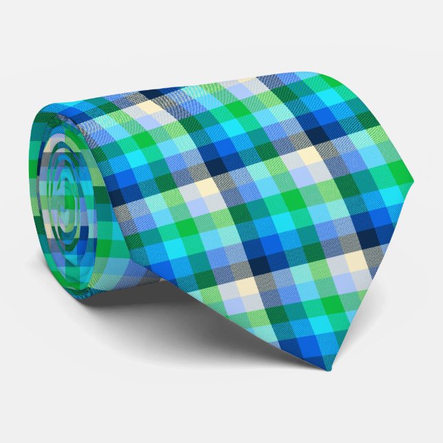Cravate Cool Plaid De Contrôle Fou Couleur Deux Côtés (Roulé)
