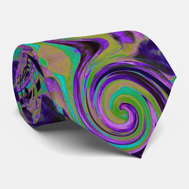 Cravate Cool Retro Purple et Chartreuse Liquid Art Swirl (Roulé)