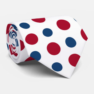 Cravate cool rouge blanc bleu pois motif carrelé