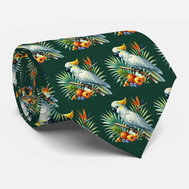 Cravate Cool tiled Tropical bird pattern (Roulé)