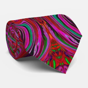 Cravate Cool Trippy Magenta, rouge et vert Motif vague