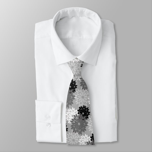 Cravate Copie florale moderne de kimono, gris, noir et (Attaché)