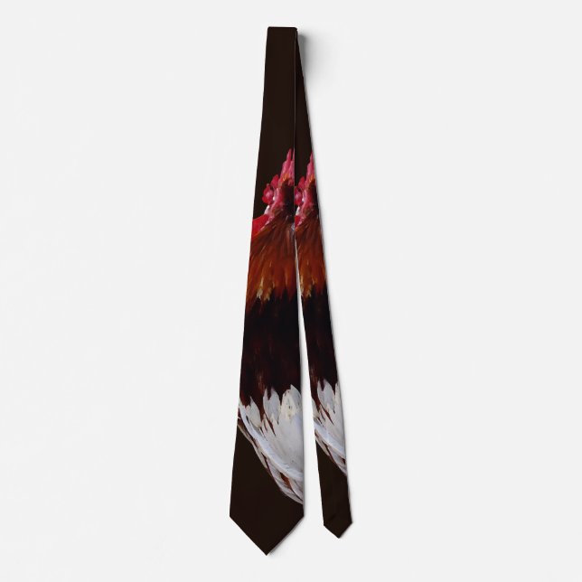 Cravate Coq Rouge Avec Plumes De Queue Blanches (Devant)