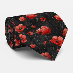 Cravate Coquelicots rouges sur fond noir