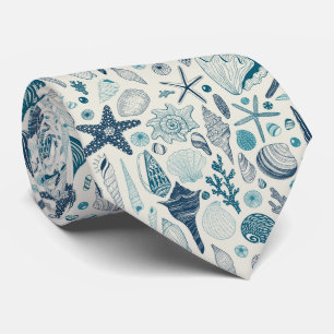 Cravate Coques de mer sur blanc