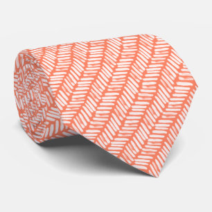 Cravate Corail orange saumon blanc Art rayures zigzag