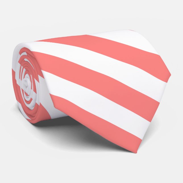 Cravate Corail rose et blanc rayé (Roulé)
