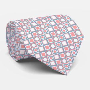 Cravate Corail Rouge Pêche Rose Bleu Blanc Motif Artistiqu