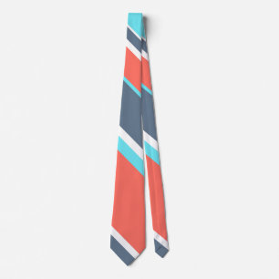 Cravate Corail vivant, bandes bleues et grises