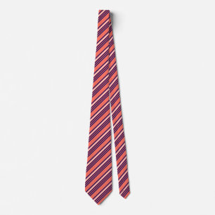 Cravate Coral, navy blue and white five stripes pattern