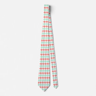 Cravate Coral rose et Mint Motif Houndstooth