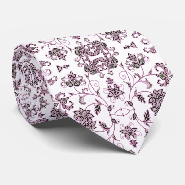 Cravate Corbata blanca con decoración violeta suave (Roulé)