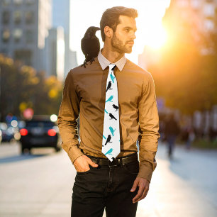Cravate Corneilles noires et turquoise