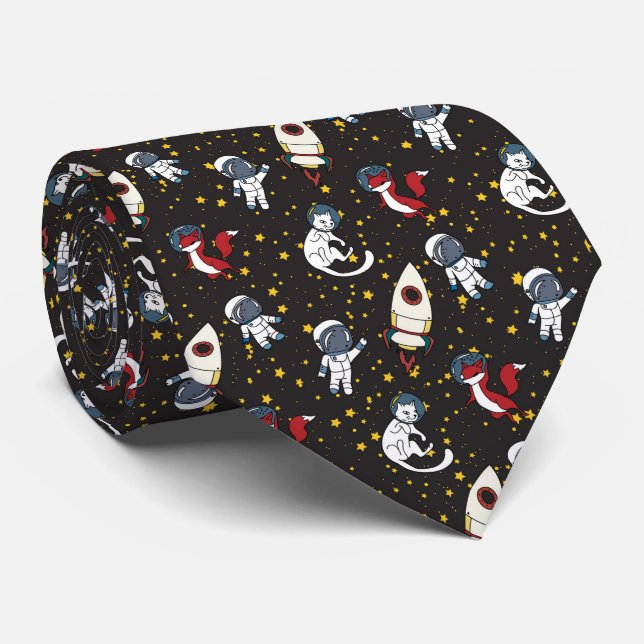Cravate Cosmic space man fox cat stars pattern (Roulé)