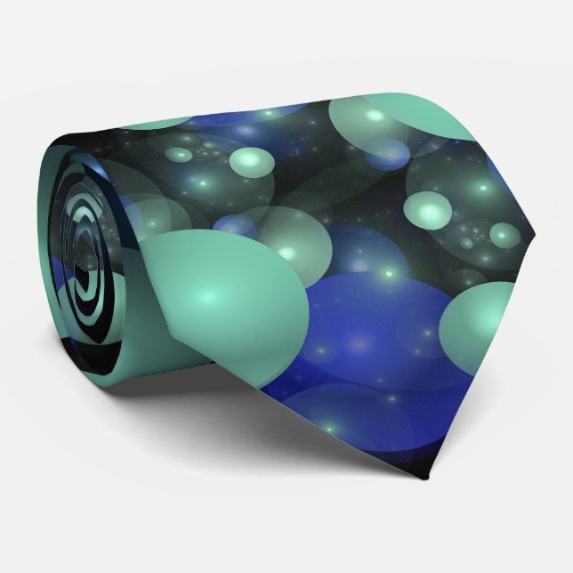 Cravate Cosmos Blue Green Bubbles Business Dress Attirant (Roulé)