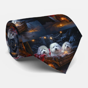 Cravate Coton De Tulear Traîneau de Neige Décor de Noël