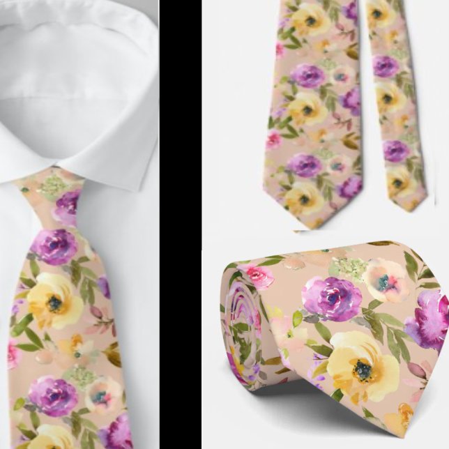 Cravate Cou d'aquarelle fleuri rose-jaune printanier (Créateur téléchargé)