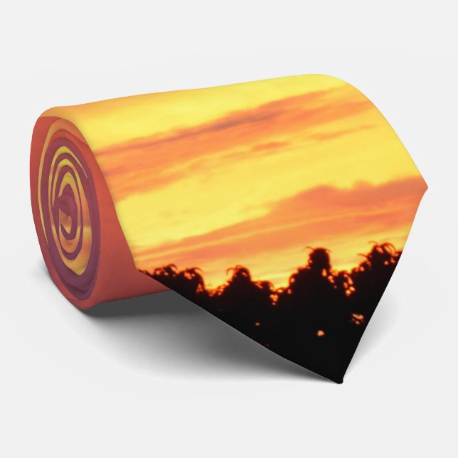 Cravate Coucher de soleil clair et nuageux orange, (Roulé)
