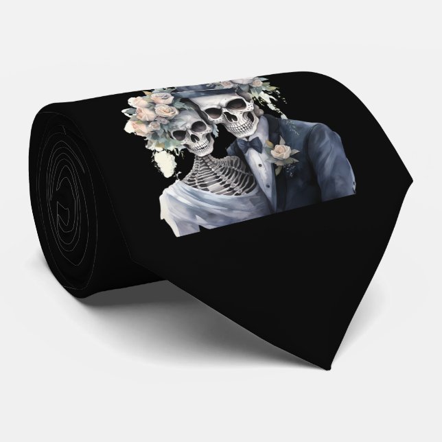 Cravate Couleur d'aquarelle de mariée et de mariée noire (Roulé)