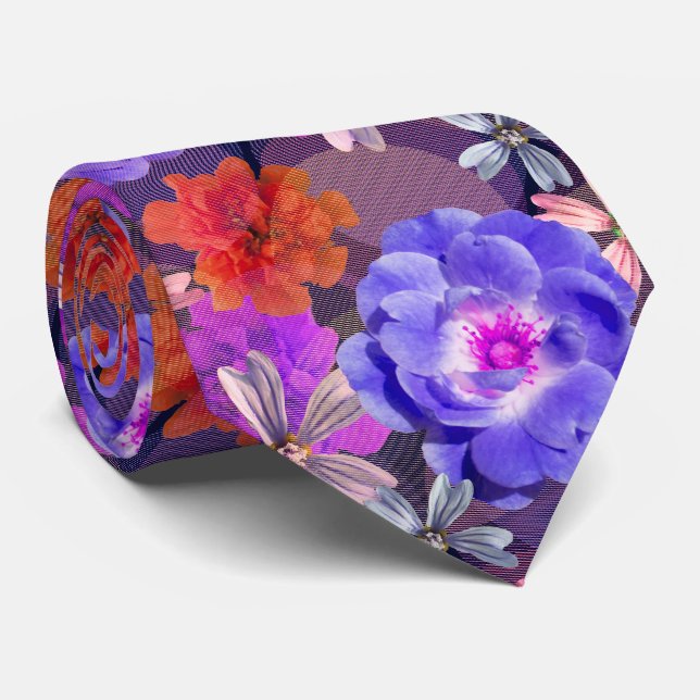 Cravate Couleur mignonne & Fille violet motif floral tenda (Roulé)
