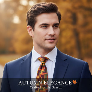 Cravate Couleurs d'automne abstraites motif géométrique