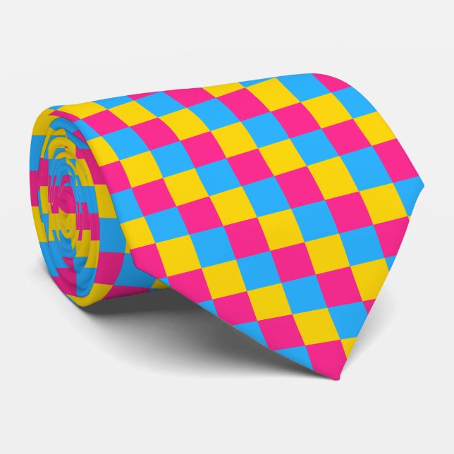 Cravate Couleurs de Pansexualité à damiers motif (Roulé)