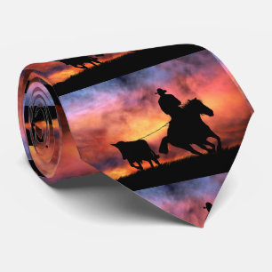 Cravate Country Western Cowboy and Horse with Steer Roping