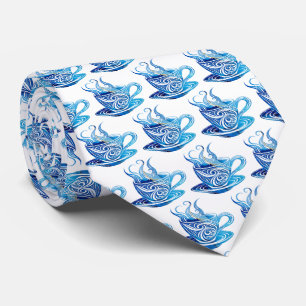 Cravate Coupe Artistique de Café Bleu avec Motifs de tourb