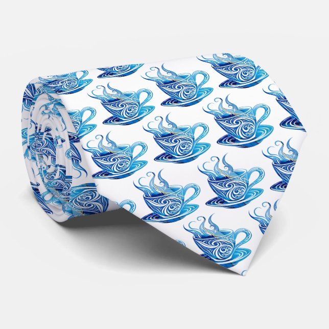 Cravate Coupe Artistique de Café Bleu avec Motifs de tourb (Roulé)