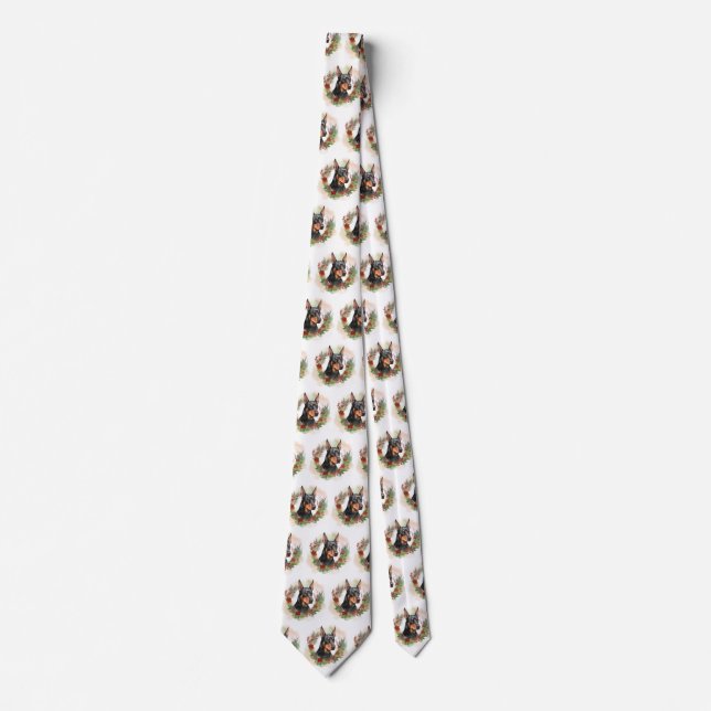 Cravate Coupe festive Doberman Christmas Wreath (Devant)