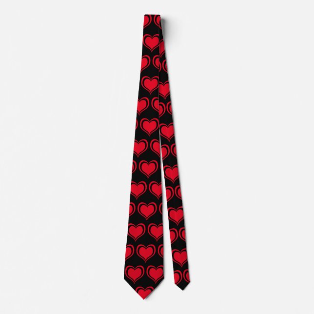 Cravate Coupe Rouge Coeur Noir Valentines Jour Amour Motif (Devant)