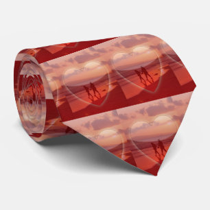 Cravate Couple sur la plage au coeur Valentine Necktie