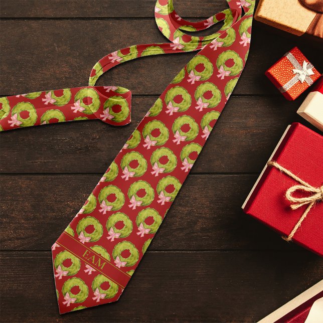 Cravate Courbe de Noël Rouge Vert Novelté Ajouter Initiale (Créateur téléchargé)