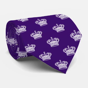 Cravate Couronne 01 - Blanc sur violet profond