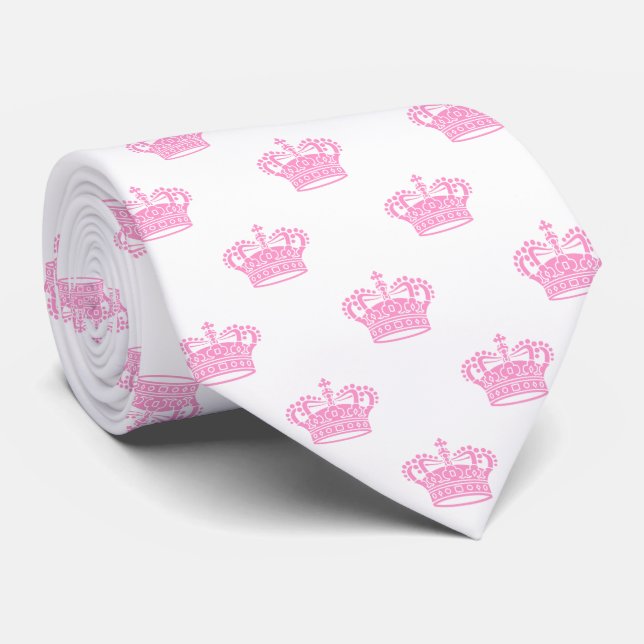 Cravate Couronne 01 - Rose sur blanc (Roulé)