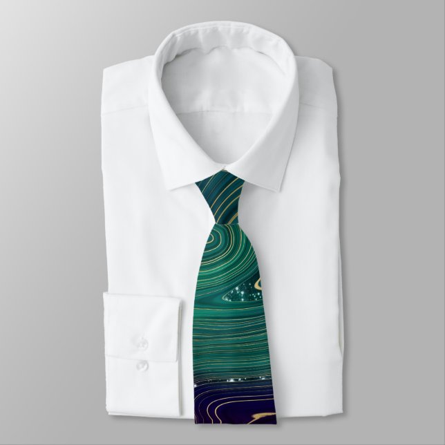 Cravate Couvercles hommes marbres bleus et verts (Attaché)
