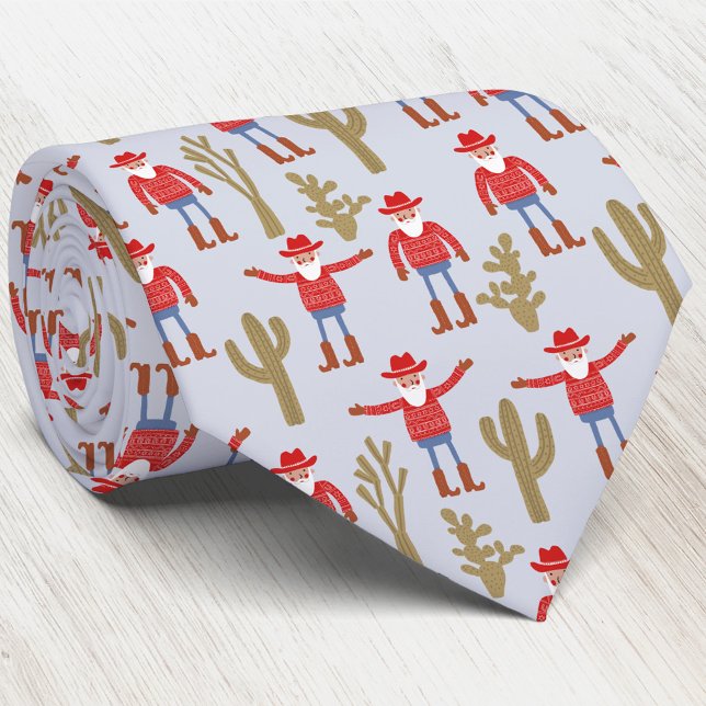 Cravate Cowboy Santa Claus Western Christmas Fun Blue (Fun Cowboy Santa Claus Western Christmas Holiday neck tie)