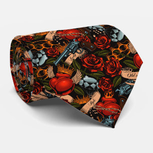 Cravate Crâne à pistolet et motif de graffiti Rose