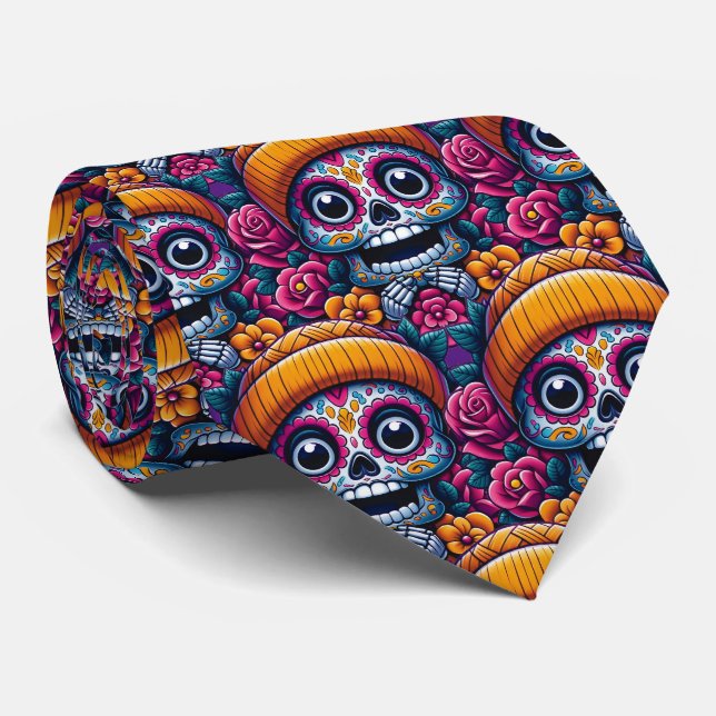 Cravate Crâne à sucre - Crâne à Beanie Calavera (Roulé)