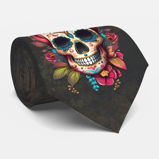 Cravate Crâne à sucre floral Día de los Muertos (Roulé)