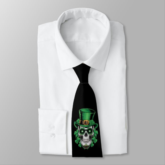 Cravate Crâne de Sucre St Patrick Jour Chanceux Shamrock  (Attaché)