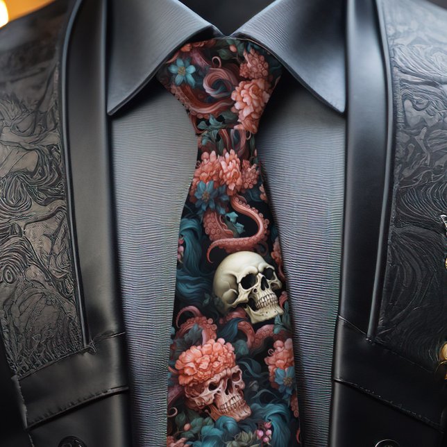 Cravate Crâne gothique Octopus Tentacles Coral Reef (Amaze your friends with this gothic ocean bed skulls tie with octopus tentacles.)