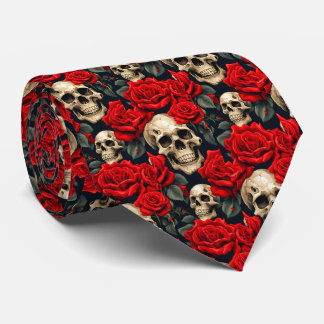 Cravate Crânes avec Goth Rose rouge et noir
