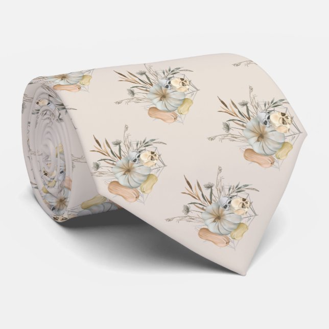 Cravate Crânes citrouilles et Squash Thanksgiving (Roulé)