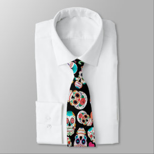 Cravate Crânes de sucre colorés Motif sur noir