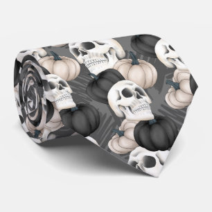 Cravate Crânes éffrayants Halloween citrouilles carrelé mo