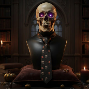 Cravate Crânes gothiques et corbeaux Halloween sombre