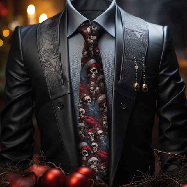 Cravate Crânes gothiques rouges et noirs de Père Noël (Créateur téléchargé)