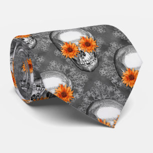 Cravate Crânes orange et série tournesol Design 9 